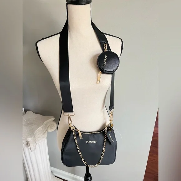 Bebe Black Backpack & Coin Purse with Gold Accents NWOT bebe Backpack Gold Bags & Handbags for Women for sale | eBay main image 3